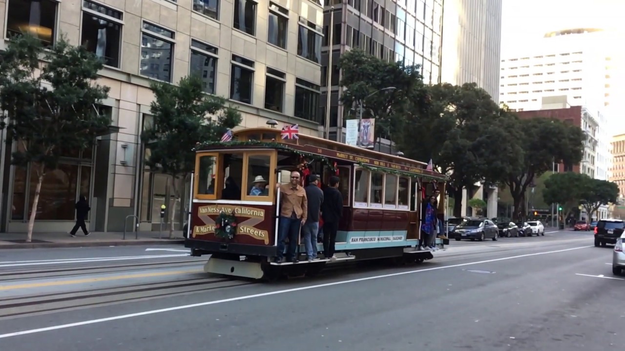 California Street Cable Car 56 @ California St & Front St San Francisco California (Slow Motion)