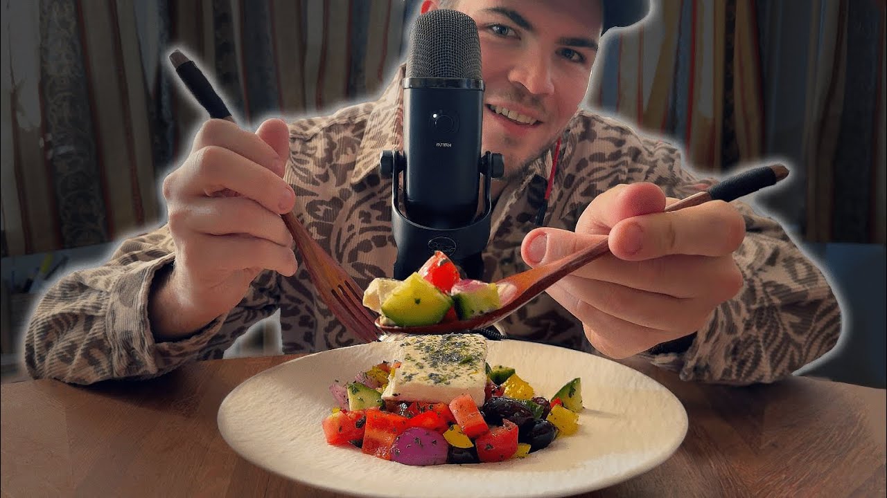 ASMR Tingly Greek Salad Making with Crunchy Eating Sounds