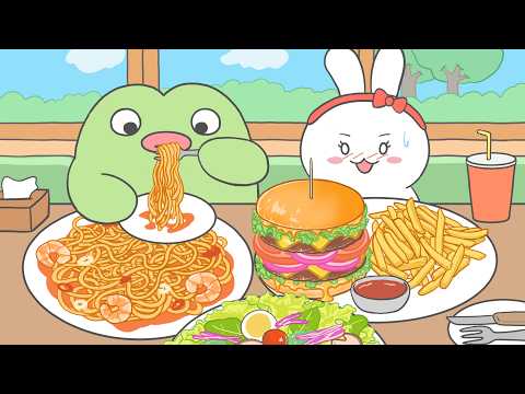 (자막필수)대왕 햄버거&파스타 먹방 Giant Hamburger & Pasta Mukbang /애니먹방/ASMR/Animation Mukbang /달하나/dalhana