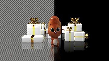 4K Transparent, Looped 3D Rendering: Funny Squirrel and Gifts in a Rotating Scene