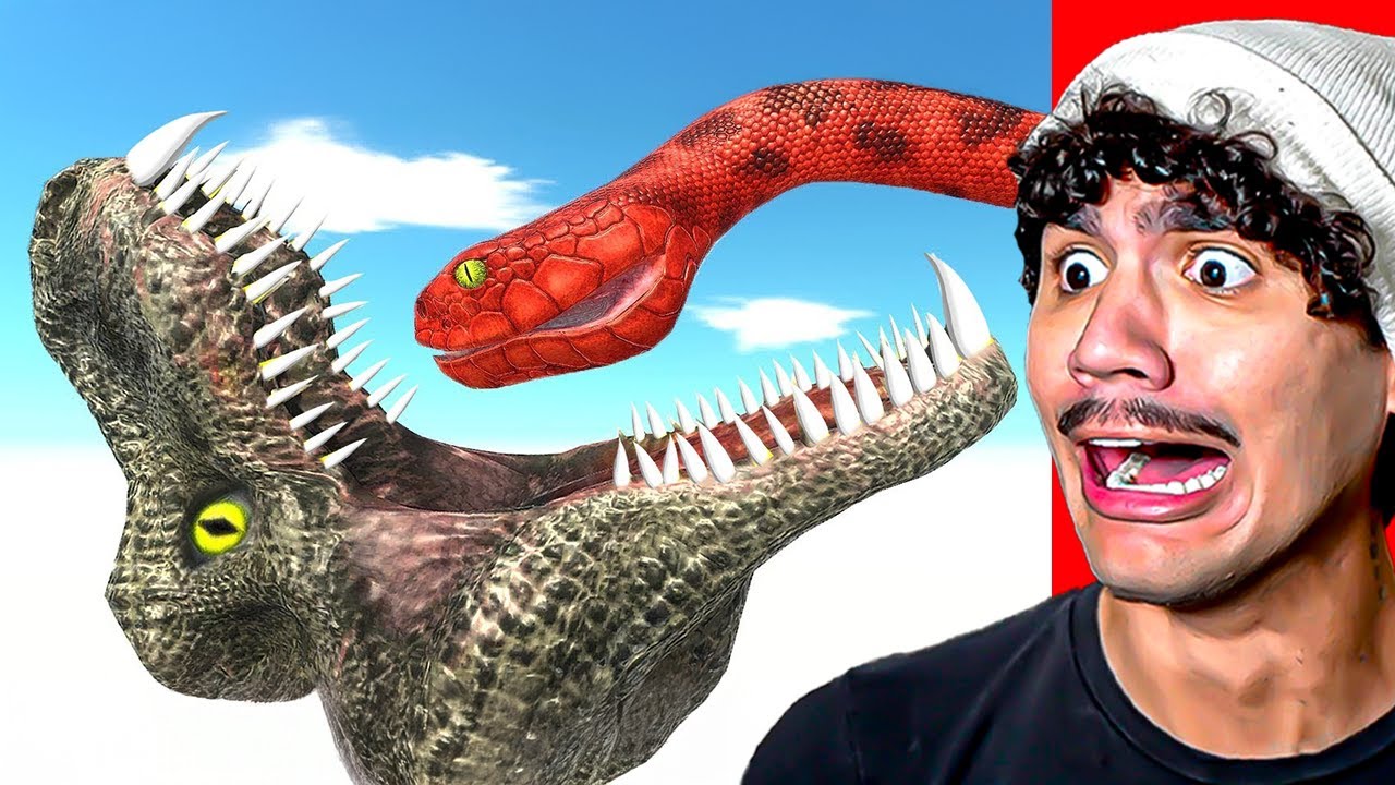 Reagindo a Cobra Gigante vs Cabeça de Dinossauro T-Rex – Animal Revolt Battle Simulator