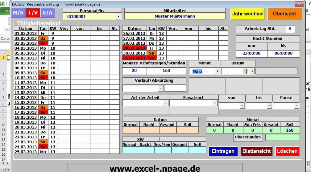 Excel dienstplan stundenberechnung formeln