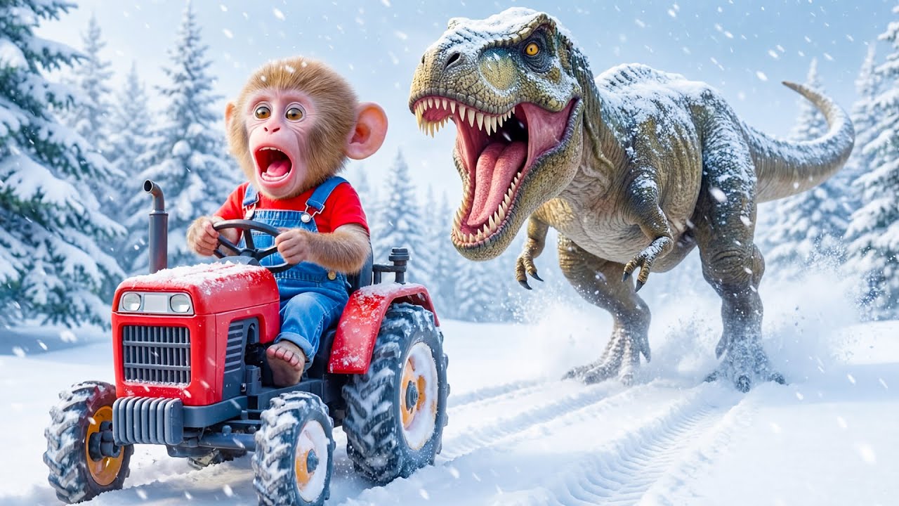 Monkey Bon Bon Goes Ice Cream Selling… But a Giant Dinosaur Suddenly Appears! 🦖😱