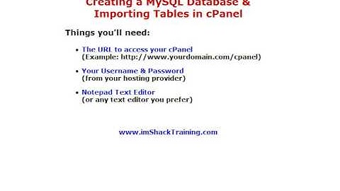 cPanel Create MySQL Database and Import Tables