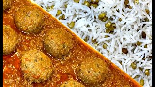 Rise with green mung beans and  delicious meatballs ماش پلو با کوفته یکی از لذیذ ترین غذا های افغان