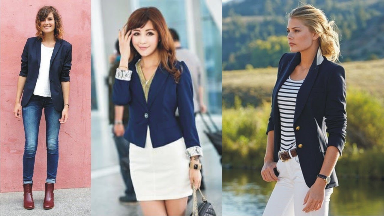 navy blue blazer outfit women
