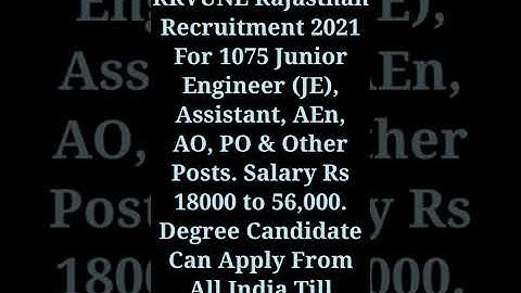 RRVUNL Rajasthan Recruitment 2021 For 1075 Junior Engineer (JE), Assistant, PO & Other Posts. #short