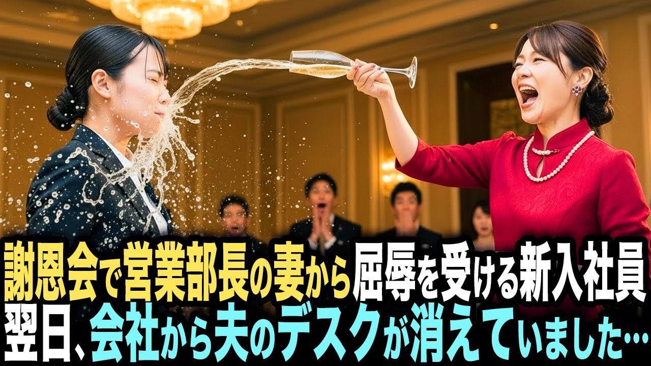 新入社員に暴言を吐きシャンパンをぶっかけた営業本部長の妻。翌日、会社から夫のデスクが消えていました…