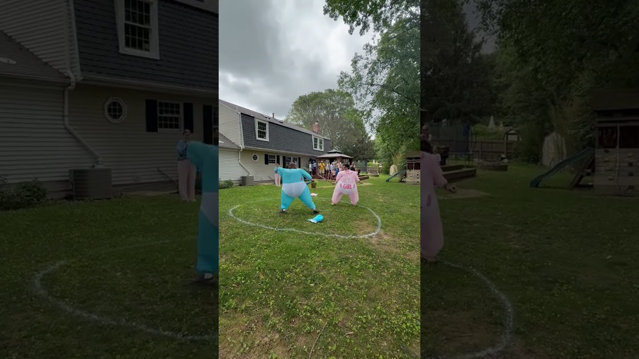 Gender reveal party features funny costume fight in Harford County, Maryland, USA