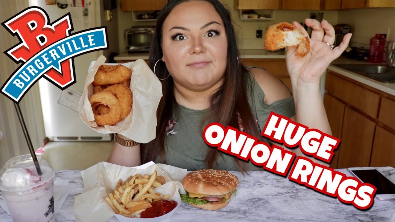 BIGGEST ONION RINGS EVER!!! BURGERVILLE MUKBANG YouTube