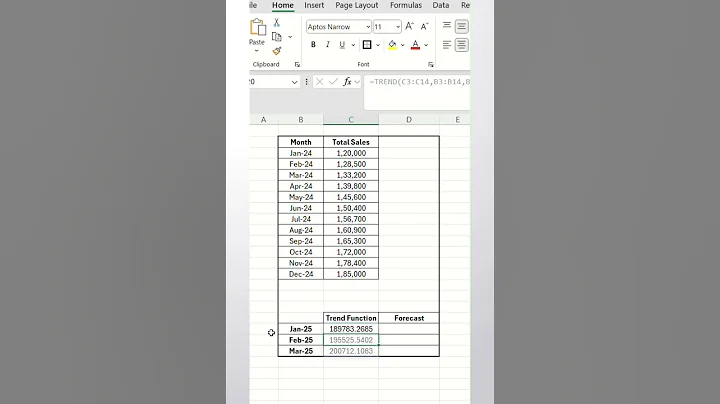 📈2 Ways to Forecast Sales in Excel | TREND & FORECAST Function  #excel #exceltips #finance #forecast