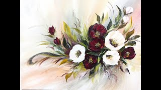 Flowery Painting, Blend Acrylics, Floral Painting Demo, Blumenmalerei, Acrylfarben verblenden, V427