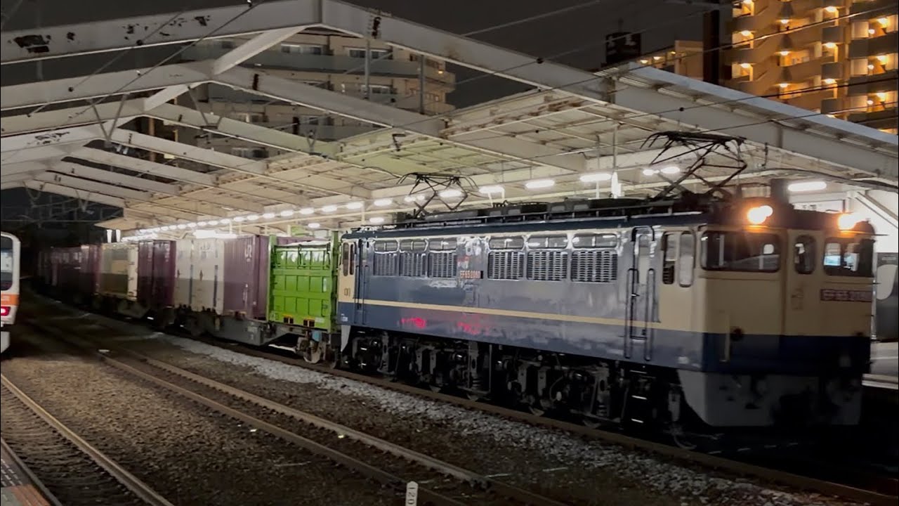 【4K高画質】PF代走✨【ちょっと被った…】国鉄EF65形2000番台2080号機〔新〕＋コキ18両が新座駅1番線を通過するシーン（76レ・新A6110・コンテナ輸送）2026.3.7