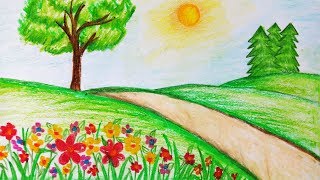 easy garden drawing simple draw drawings step scenery india very