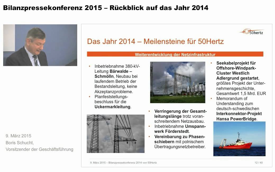 50Hertz-Bilanzpressekonferenz 2014 am 9.3.2015 - Rückblick 2014 (Boris Schucht (CEO))