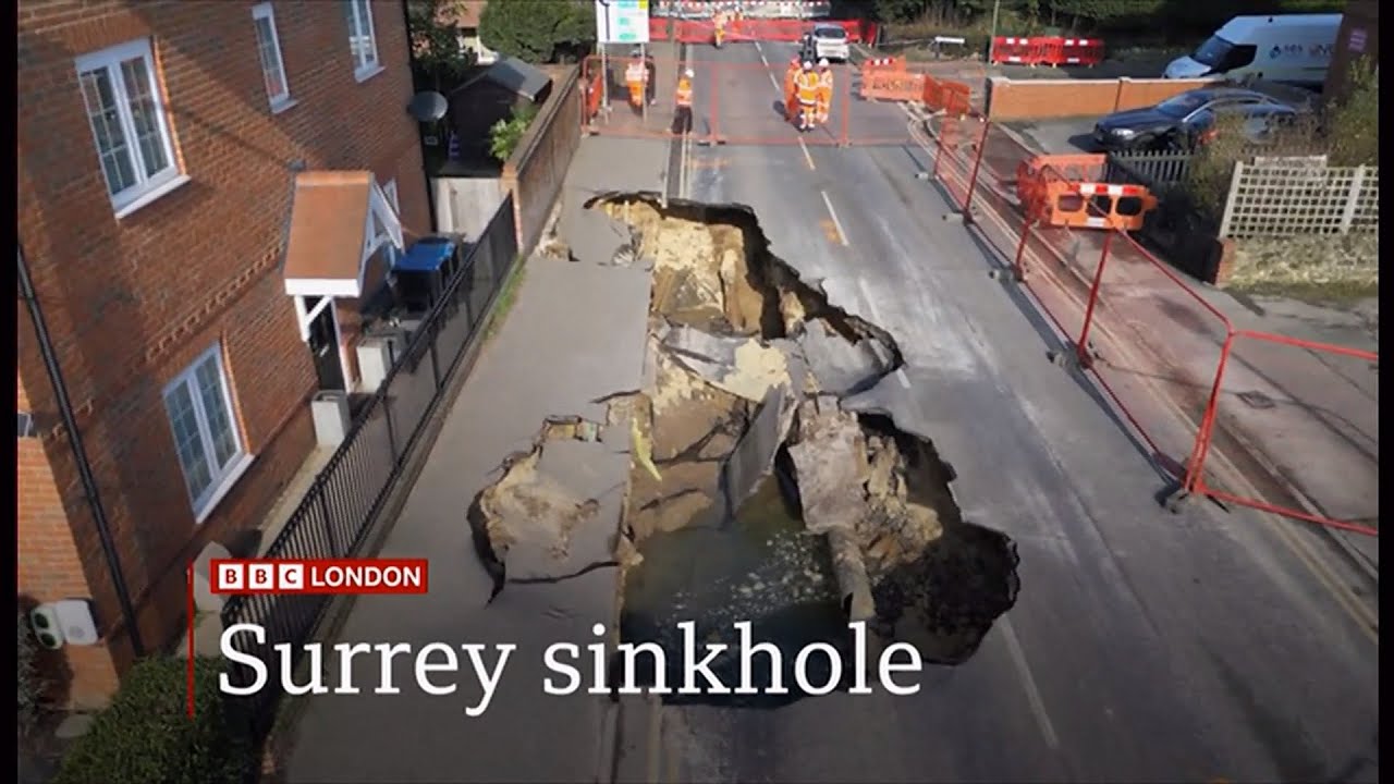 Large sinkhole forces closure of Godstone High Street in Surrey ...