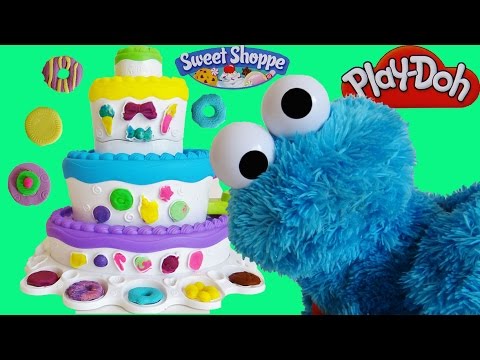 Play Doh Cake Mountain with Cookie Monster, Counting, Eating Play-Doh cookies