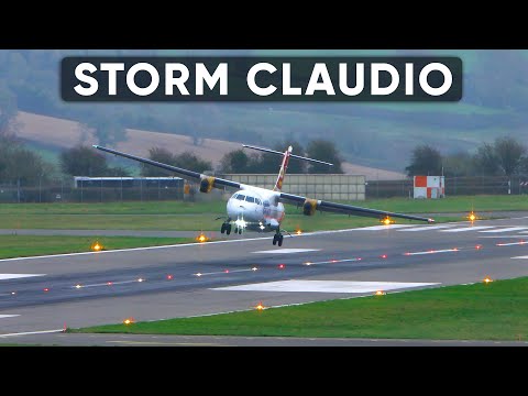 STORM CLAUDIO: ATR72 Turboprop Crosswind Landing at Bristol Airport (4K)