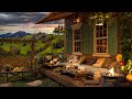 Cozy Garden View at Rainy Café Shop Ambience - Vintage Jazz Instrumental For Study, Read and Relax