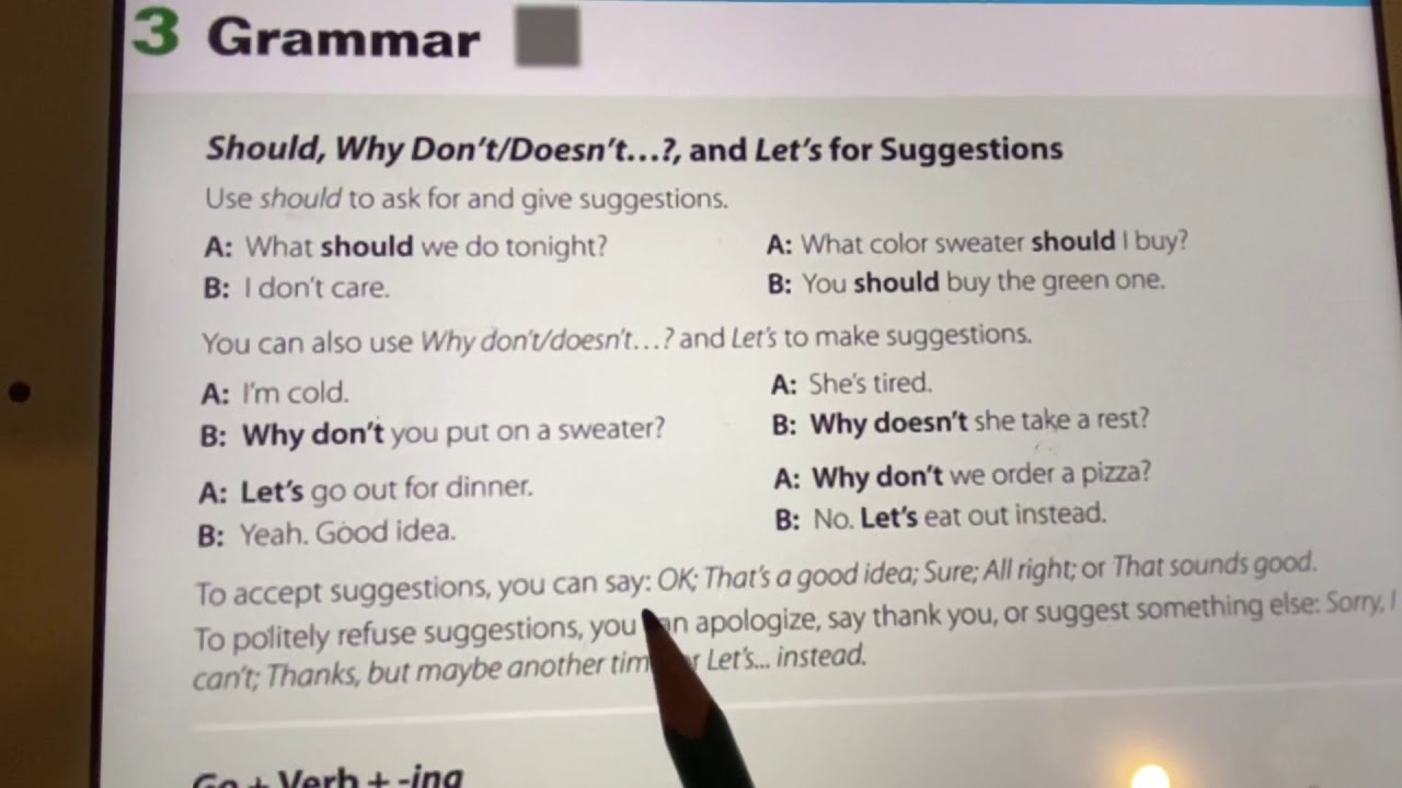 شرح قاعدة Should, Why Dont/Doesn’t?  And Let’s for Suggestions للصف ثاني متوسط Super Goal 4