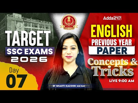 SSC Exams 2026 | SSC English PYQ #7 | English for SSC CGL, CHSL, CPO, GD & MTS Exam | By Bharti Mam