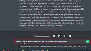 How to add description youtube channel write Chat GPT