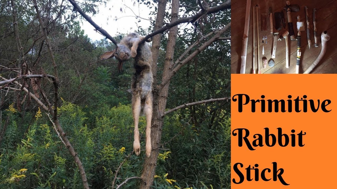 Making Primitive Rabbit Stick in the Rain - YouTube