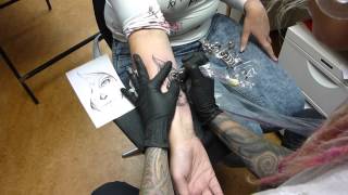 Monica Tattoos A Sugarskullface On The Forearm Of Tattoos, Amsterdam, Netherlands