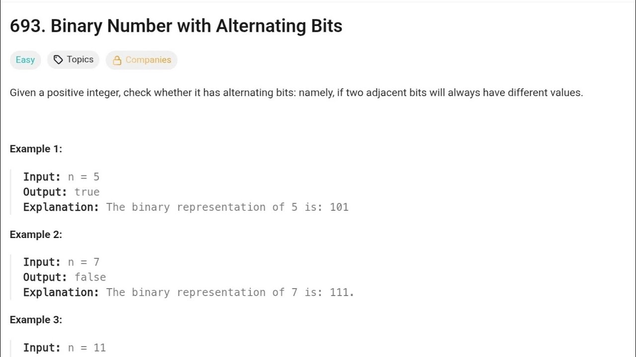 Binary Number with Alternating Bits | Leetcode 693 | Java Solution ...