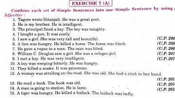 Adjective solved exercise 7a | Tagore wrote Gitanjali he was a great poet | synthesis exercise 7A