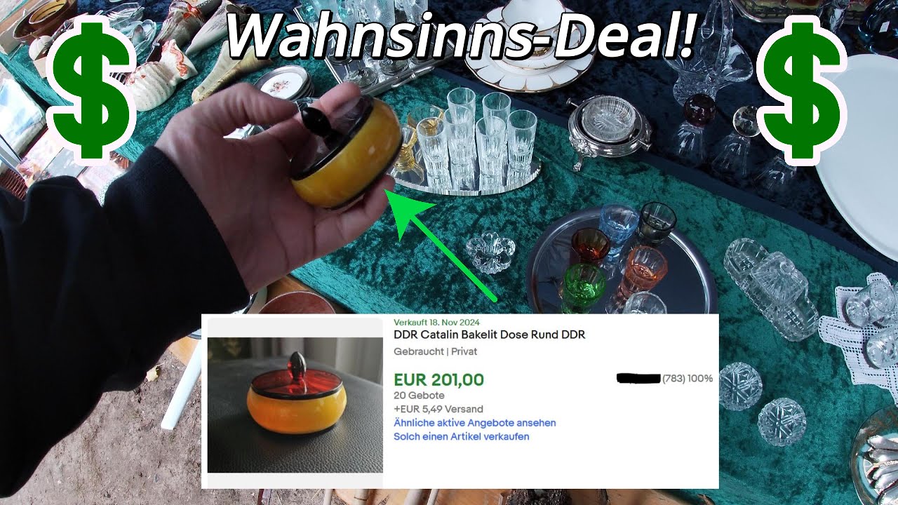 Seltene Catalin Bakelit Dose GOLD Armband, Schmuck und weitere Antiquitäten vom Flohmarkt!