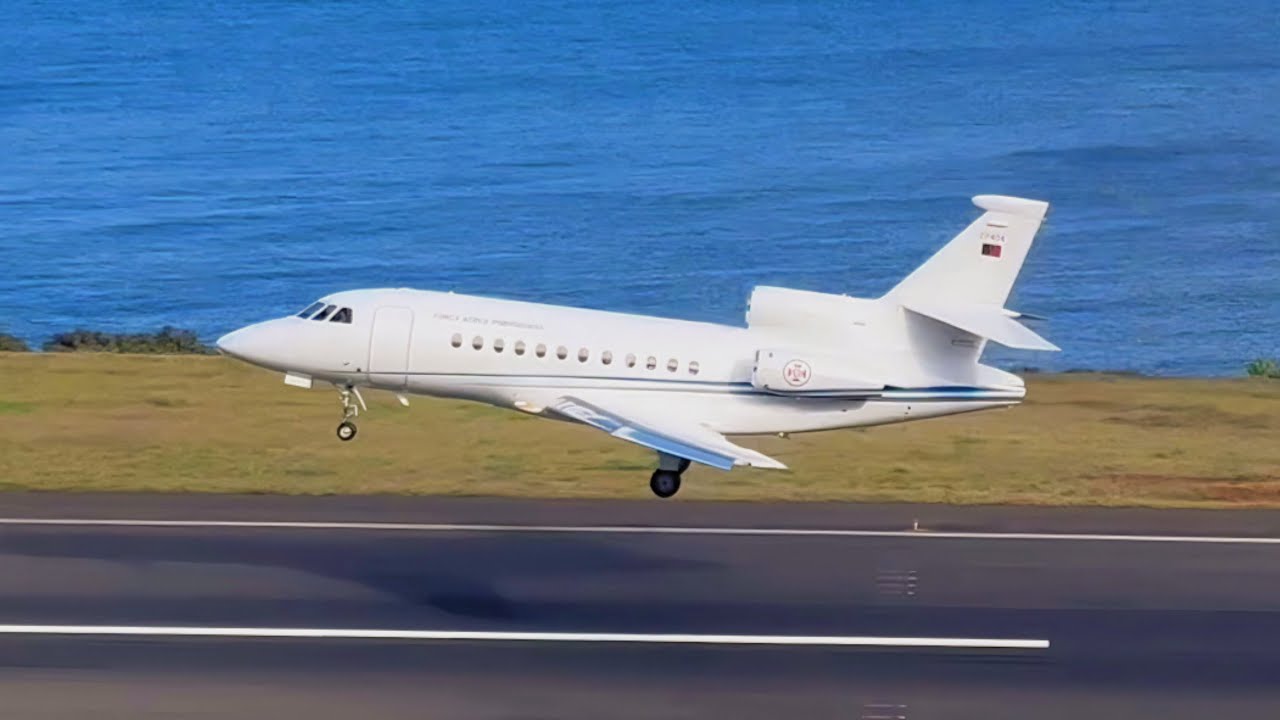 PORTUGAL AIR FORCE DASSAULT FALCON 900 TOUCH AND GO TRAINING at MADEIRA AIRPORT (FNC || LPMA)