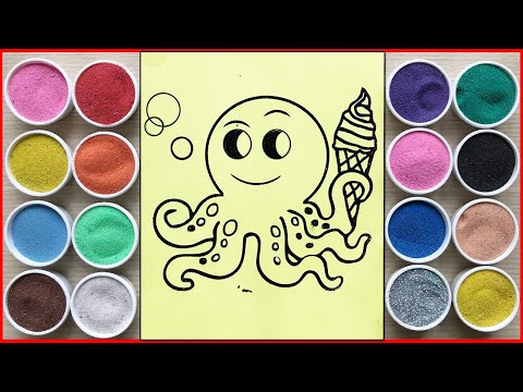 Tô Màu Con Bạch Tuộc - TÔ MÀU TRANH CÁT CON BẠCH TUỘC KHỔNG LỒ MÀU TÍM - Colored sand painting octopus (Chim Xinh)