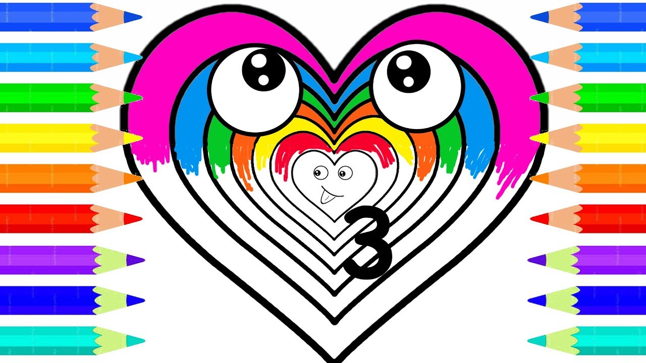 Learn Colors with Rainbow Hearts - Baby Draw and Coloring Pages For