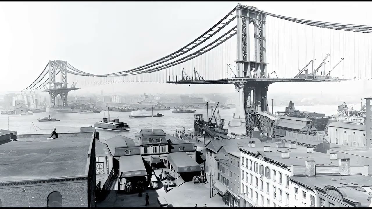 1909, The Manhattan Bridge in New York City during its construction