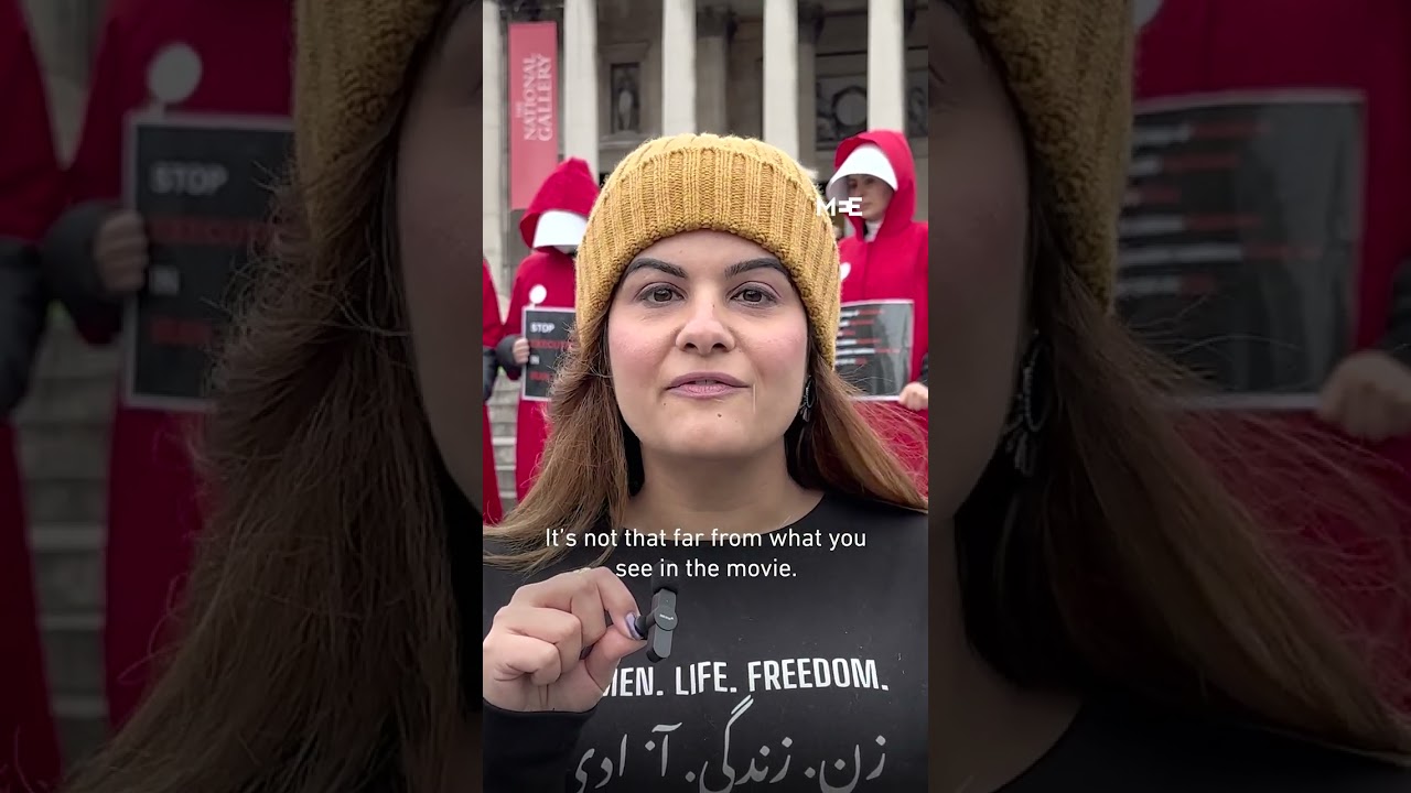 Iranian women stage protest in London inspired by 'Handmaid's Tale'