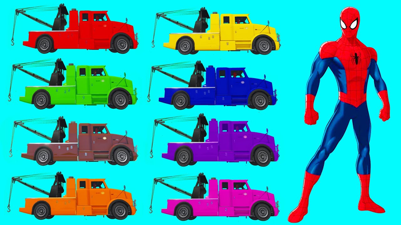 Learn Colors With Spiderman in Tow Truck l Car & Truck Compilation l ...