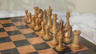 Chariot of Selene Series 4.4 Luxury Staunton Chessmen in Distressed Boxwood and Ebony Wood