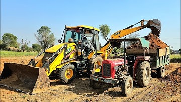 Jcb 3dx Eco Backhoe Machine Loading Mud in Eicher and Massey Tractors trolley video I JCB