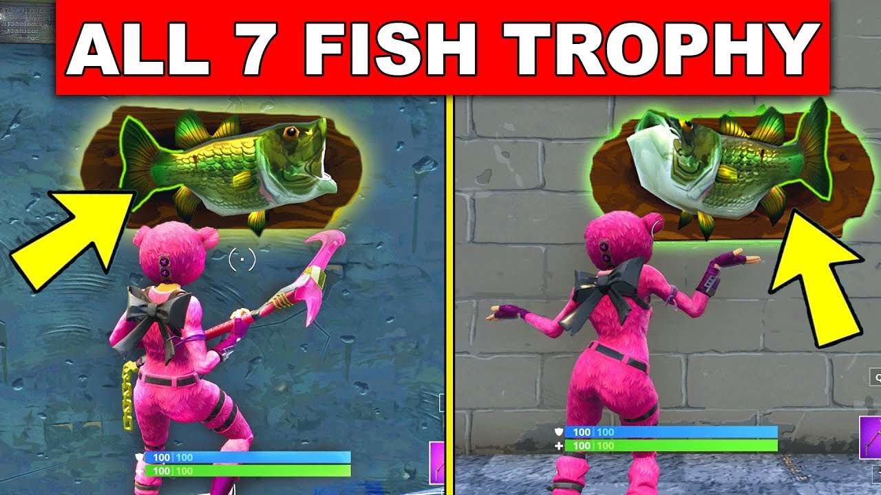 dance with a fish trophy at different named locations all 7 location week 8 challenges fortnite - what is a fish trophy in fortnite