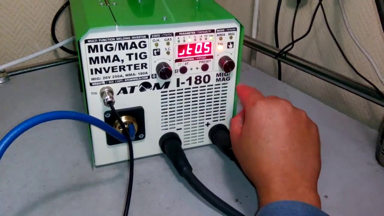 Сварочный инверторный полуавтомат Атом I 180 MIG MAG, режим TIG сварка в среде аргона