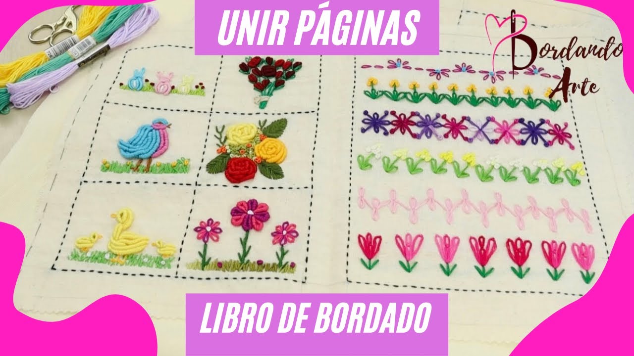 bordar punto festón entrelazado y unir páginas del libro de bordado