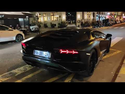 LOUD Matte Black Lamborghini Aventador S Startup, Rev and Acceleration in Paris !