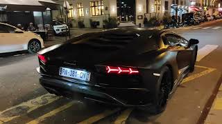 LOUD Matte Black Lamborghini Aventador S Startup, Rev and Acceleration in Paris ! Resimi