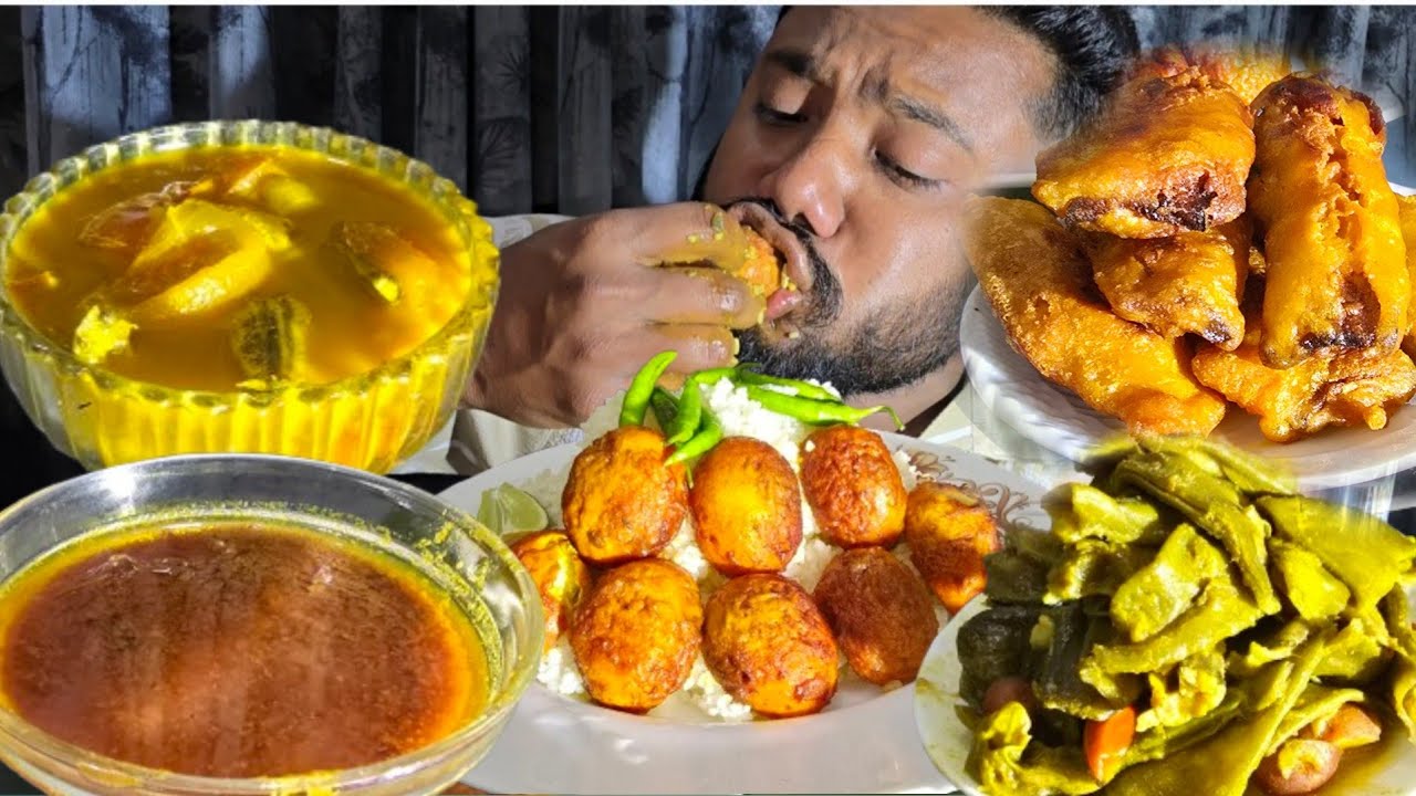 ASMR EATING SPICY EGGS CURRY FISH VEGETABLE CURRY FiSH TOMATO CURRY BEGUNI | MUKHBANG 