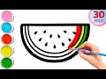 Pastque et 8 autres fruits dessin peinture coloriage pour enfants  apprendre les fruits317