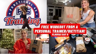 WORKOUT WITH ME! Dietitian&#39;s Grocery Haul, H&amp;M Sale Try-On Haul and Amazon Unboxing! Vlogmas Day 8