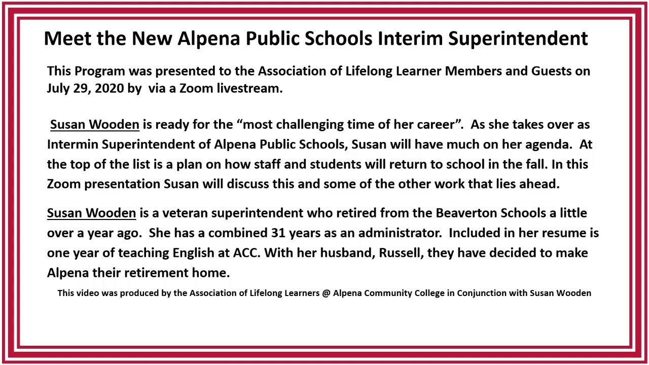 Meet The New Alpena Public Schools Interim Superintendent YouTube