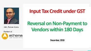 ITC Reversal on Non Payment to Vendor within 180 Days