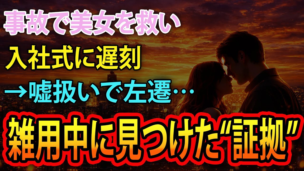 【感動する話】事故で美女を救い入社式に遅刻→嘘扱いで左遷…雑用中に見つけた“証拠”【いい話・泣ける話・朗読】